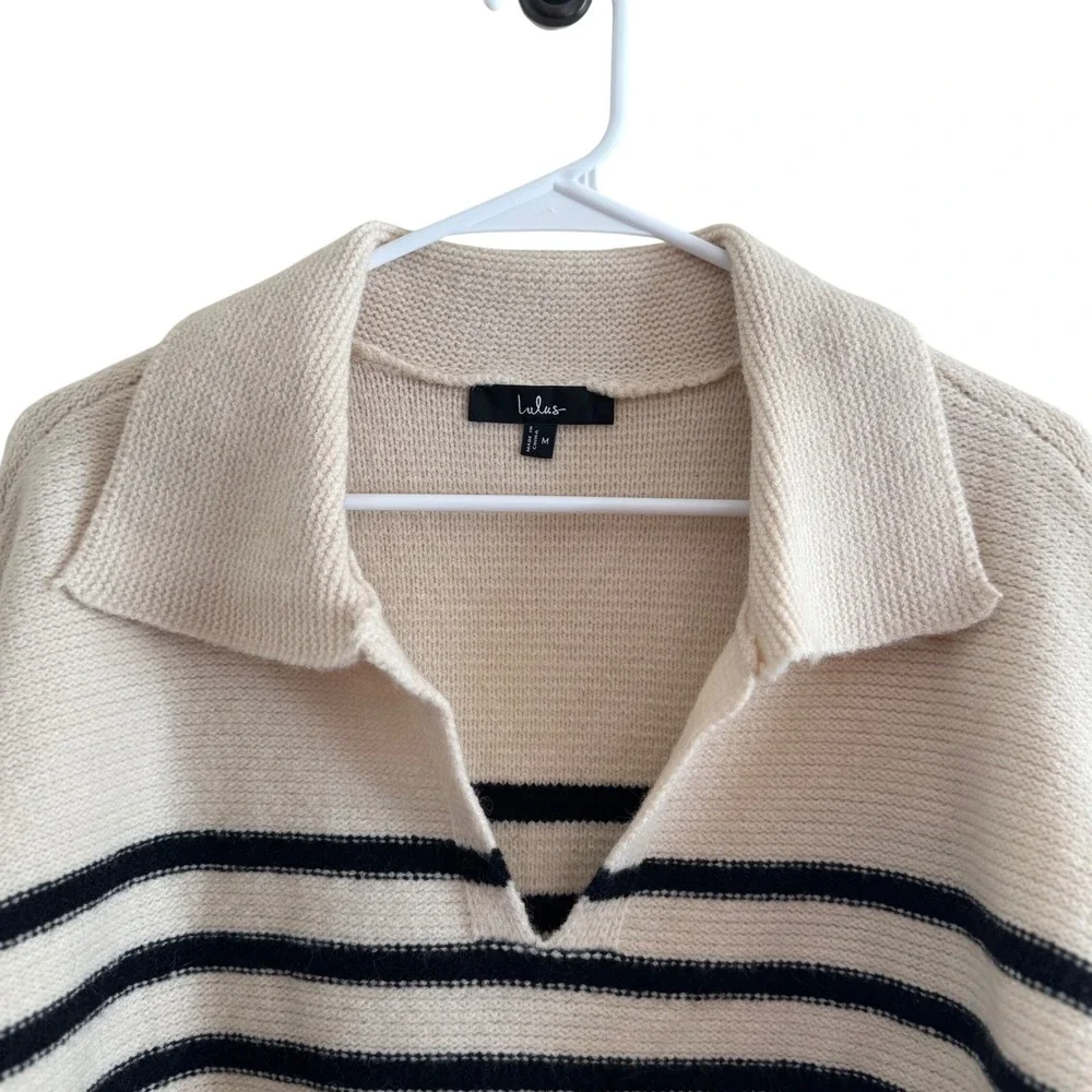 Lulu's‎ Timeless Energy Ivory Striped Collared Pullover Sweater Size Medium - Picture 5 of 9